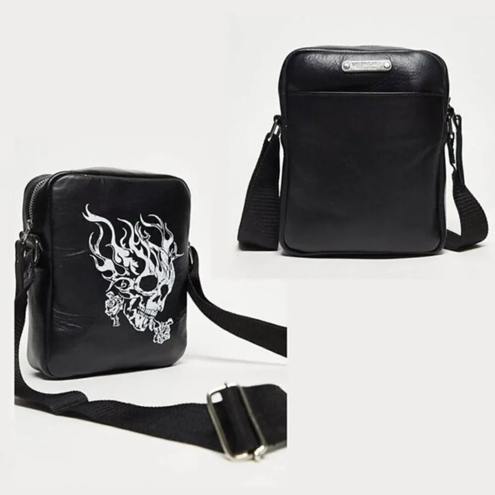 Bolongaro‎ Trevor Men's Matte Leather Skull Crossbody Bag Adjsutable Strap $209